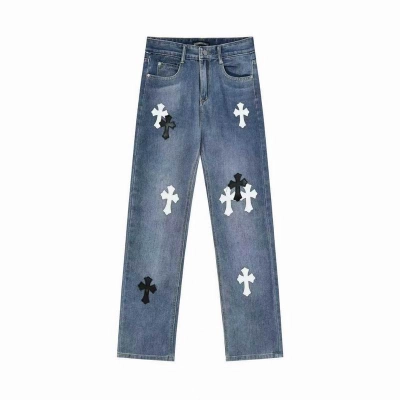 EM Sneakers Chrome Hearts Black and White Cross-patterned Jeans with Sanskrit on the Back 01