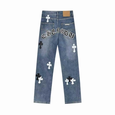 EM Sneakers Chrome Hearts Black and White Cross-patterned Jeans with Sanskrit on the Back 02