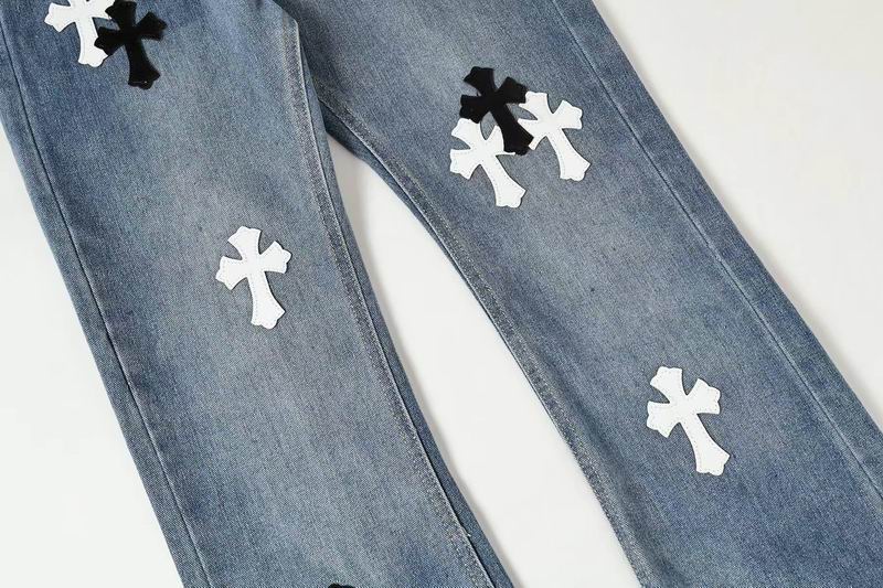 EM Sneakers Chrome Hearts Black and White Cross-patterned Jeans with Sanskrit on the Back