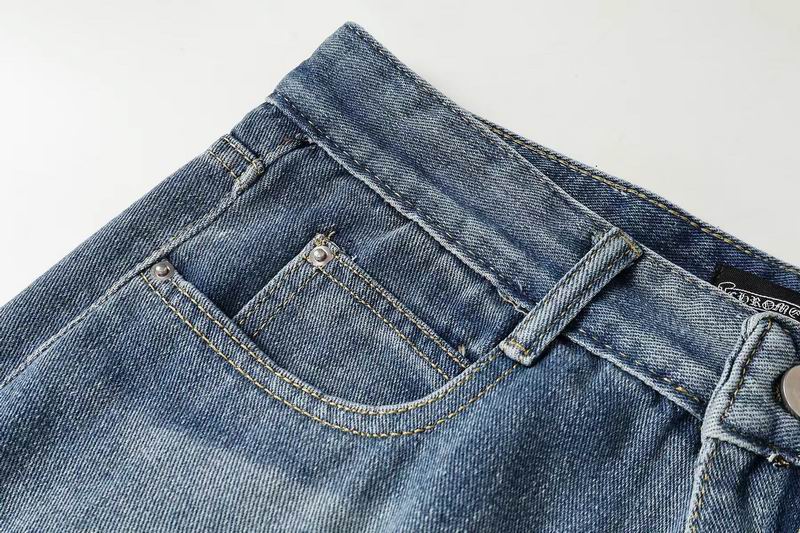 EM Sneakers Chrome Hearts Black and White Cross-patterned Jeans with Sanskrit on the Back