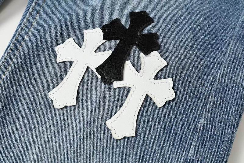 EM Sneakers Chrome Hearts Black and White Cross-patterned Jeans with Sanskrit on the Back