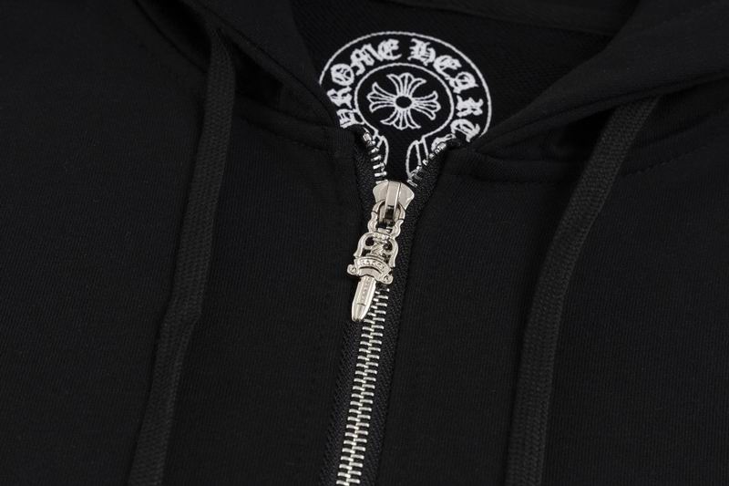 EM Sneakers Chrome Hearts Horseshoe Floral Cross-Sleeve Zip Up Hoodie Black White