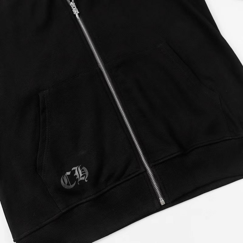 EM Sneakers Chrome Hearts Horseshoe Floral Cross-Sleeve Zip Up Hoodie Black White