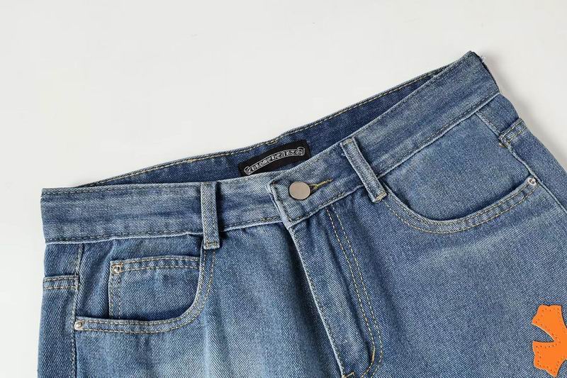 EM Sneakers Chrome Hearts Orange and White Cross-patterned Jeans with Sanskrit on the Back