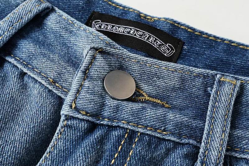 EM Sneakers Chrome Hearts Orange and White Cross-patterned Jeans with Sanskrit on the Back