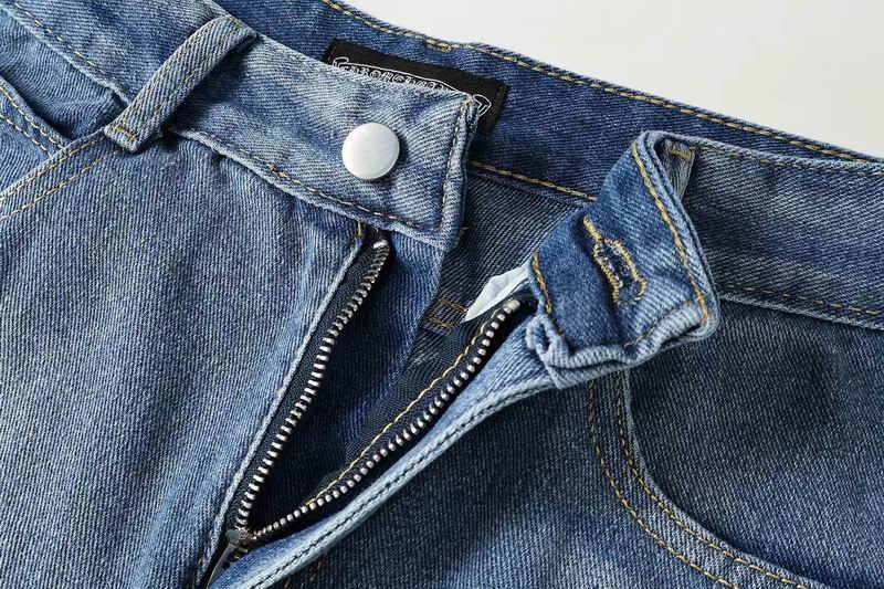 EM Sneakers Chrome Hearts Orange and White Cross-patterned Jeans with Sanskrit on the Back