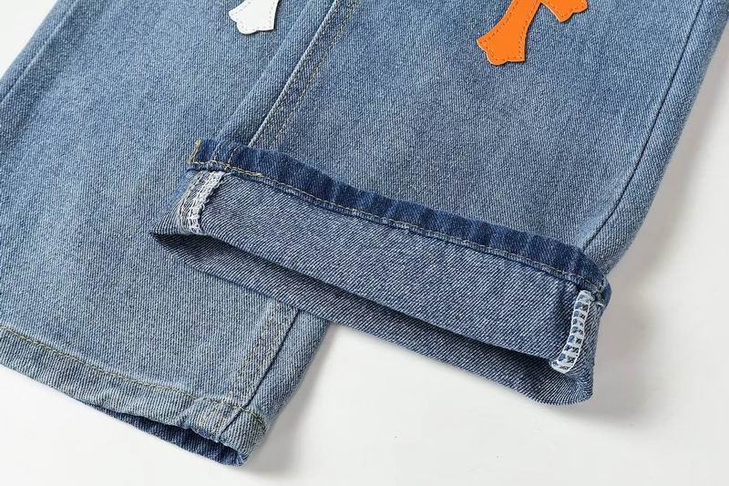 EM Sneakers Chrome Hearts Orange and White Cross-patterned Jeans with Sanskrit on the Back