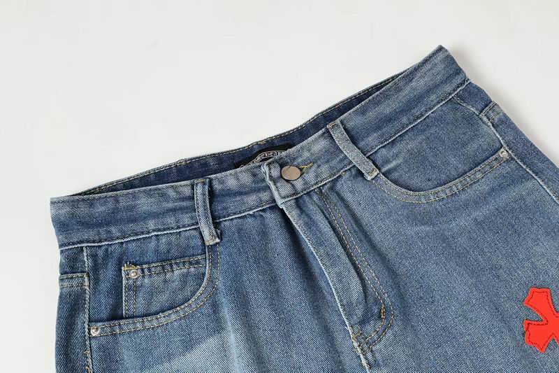 EM Sneakers Chrome Hearts Red and White Cross-patterned Jeans with Sanskrit on the Back