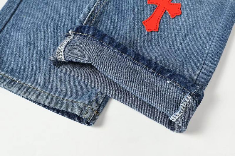 EM Sneakers Chrome Hearts Red and White Cross-patterned Jeans with Sanskrit on the Back