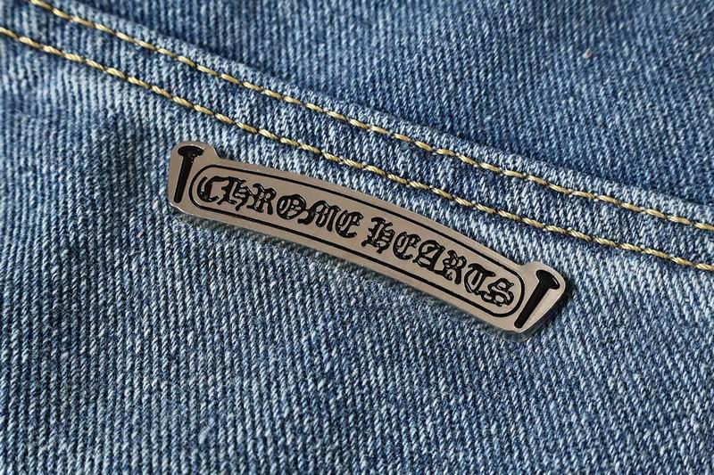 EM Sneakers Chrome Hearts Red and White Cross-patterned Jeans with Sanskrit on the Back