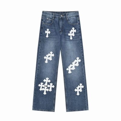 EM Sneakers Chrome Hearts White Cross-patterned Jeans 01