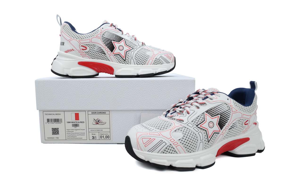 EM Sneakers Dior Chrono Sneaker Mesh with White and Red Leather-Effect Panels
