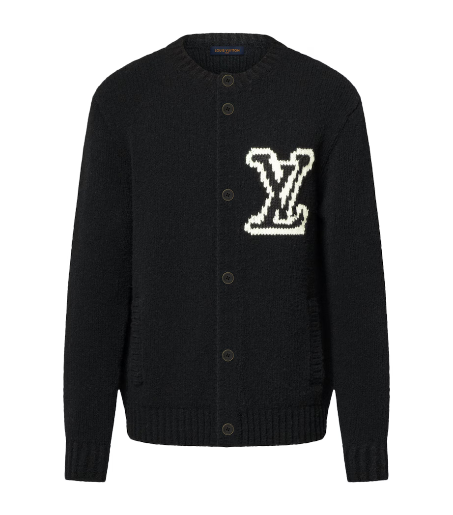 EM Sneakers Louis Vuitton Chunky Intarsia Signature Sweater Cardigan Luxury Black