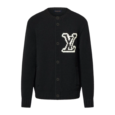 EM Sneakers Louis Vuitton Chunky Intarsia Signature Sweater Cardigan Luxury Black 01
