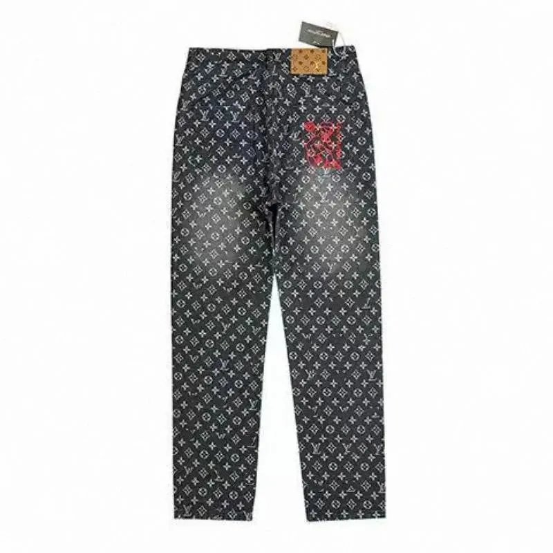 EM Sneakers Louis Vuitton Grey Monogram Distressed Baggy Denim Jean