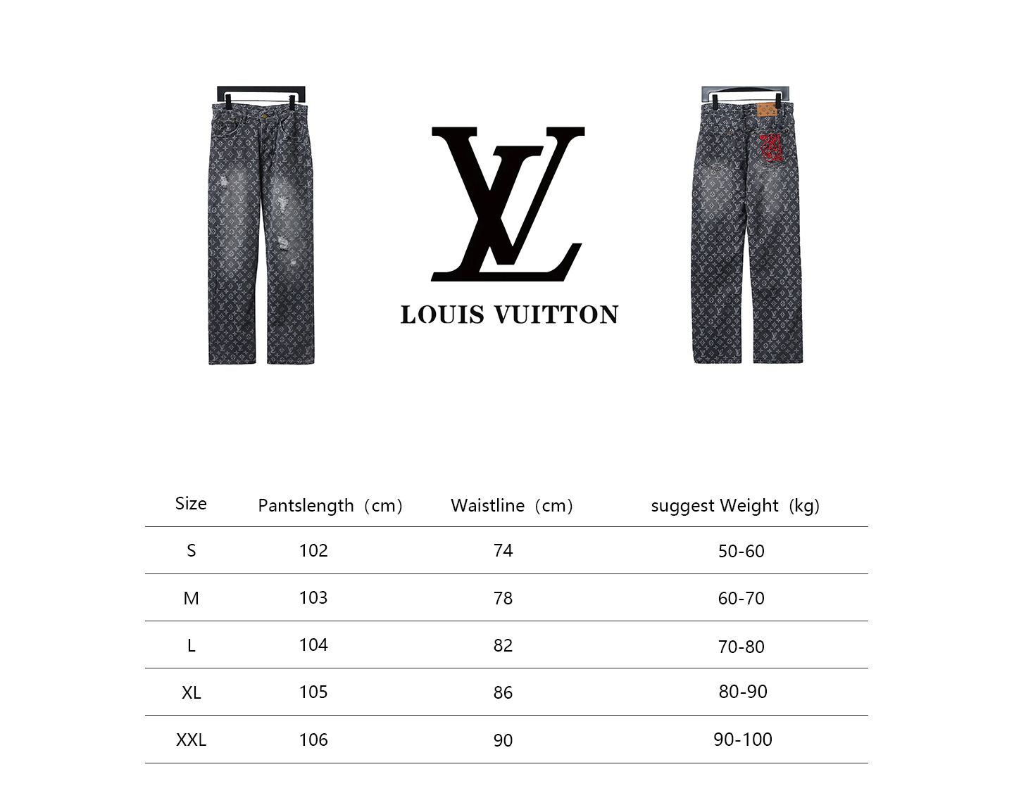 EM Sneakers Louis Vuitton Grey Monogram Distressed Baggy Denim Jean