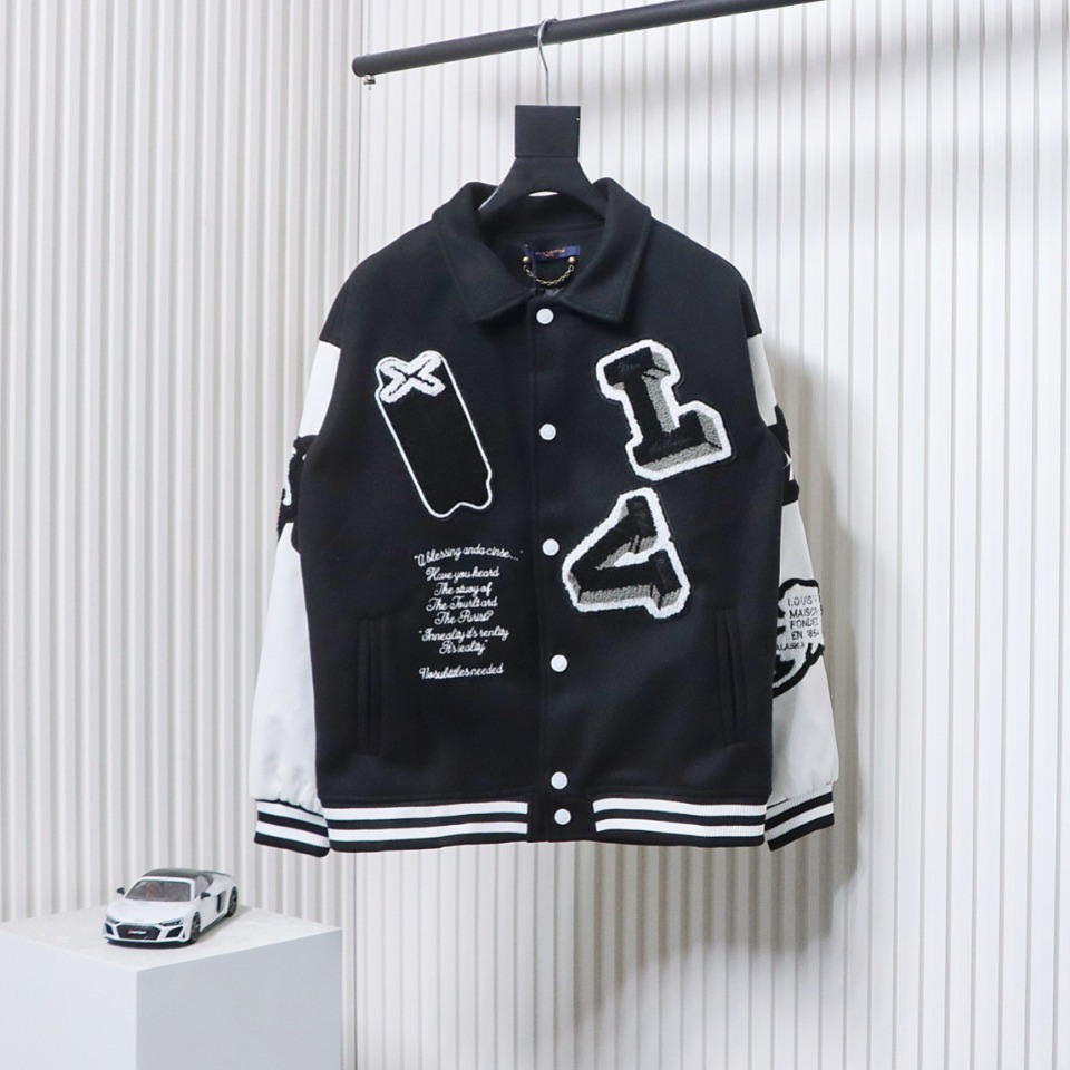 EM Sneakers Louis Vuitton Varsity Leather Jacket Black