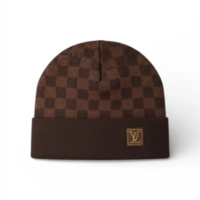 EM Sneakers Louis Vuitton Damier Check Pattern Beanie Brown 01