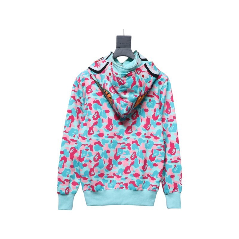 EM Sneakers BAPE Miami Co-Branded Double Hooded Shark Head Zip Hoodie 