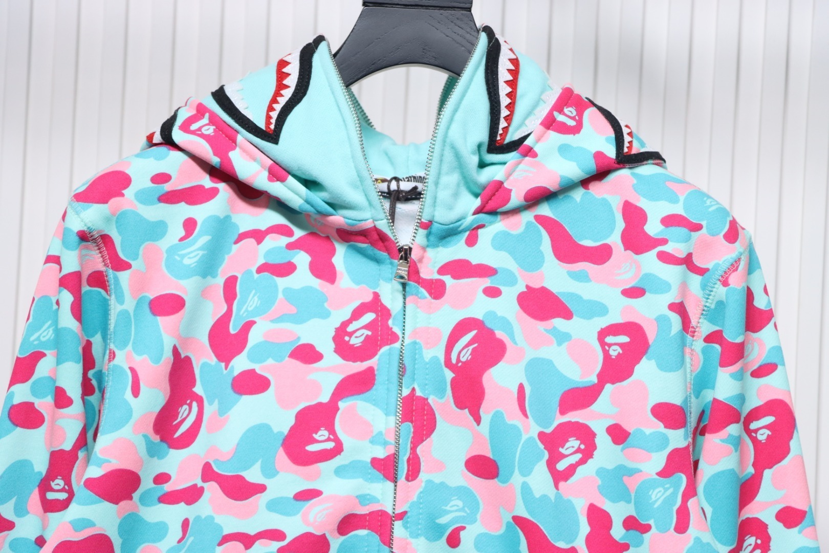 EM Sneakers BAPE Miami Co-Branded Double Hooded Shark Head Zip Hoodie 