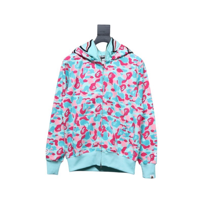 EM Sneakers BAPE Miami Co-Branded Double Hooded Shark Head Zip Hoodie 