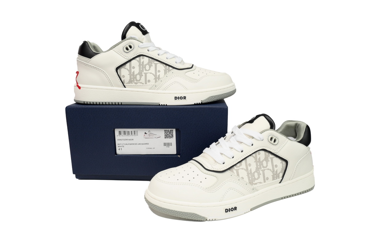 EM Sneakers Dior B27 Uptown Low-Top Sneaker White and Black Smooth Calfskin with White Dior Oblique Galaxy Leather