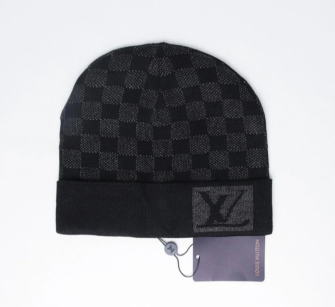 EM Sneakers Louis Vuitton LV Wool Damier Beanie Black and Grey
