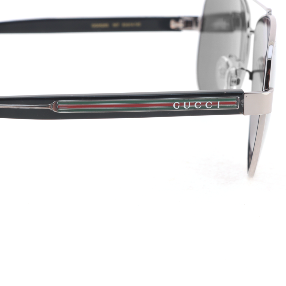 EM Sneakers Gucci Aviator Sunglasses with Red and Green Striped Frames /Silver Metal Frames /Grey Lenses