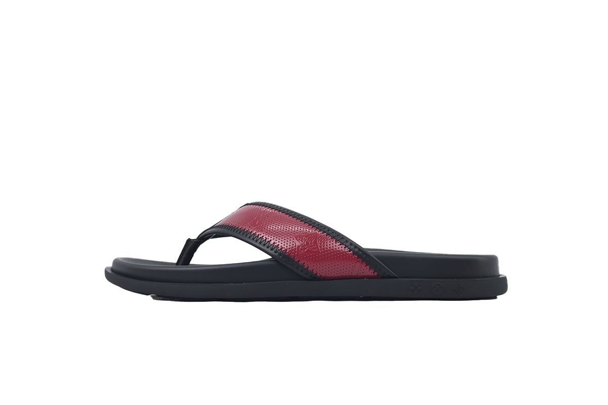 EM Sneakers Louis Vuitton LV Mirabeau Thong Slides Black and Red On The Internet