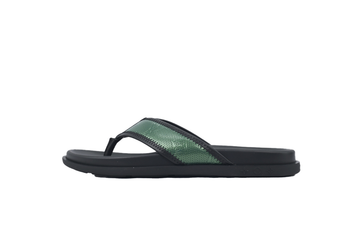 EM Sneakers Louis Vuitton LV Mirabeau Thong Slides Net Surface Black Green