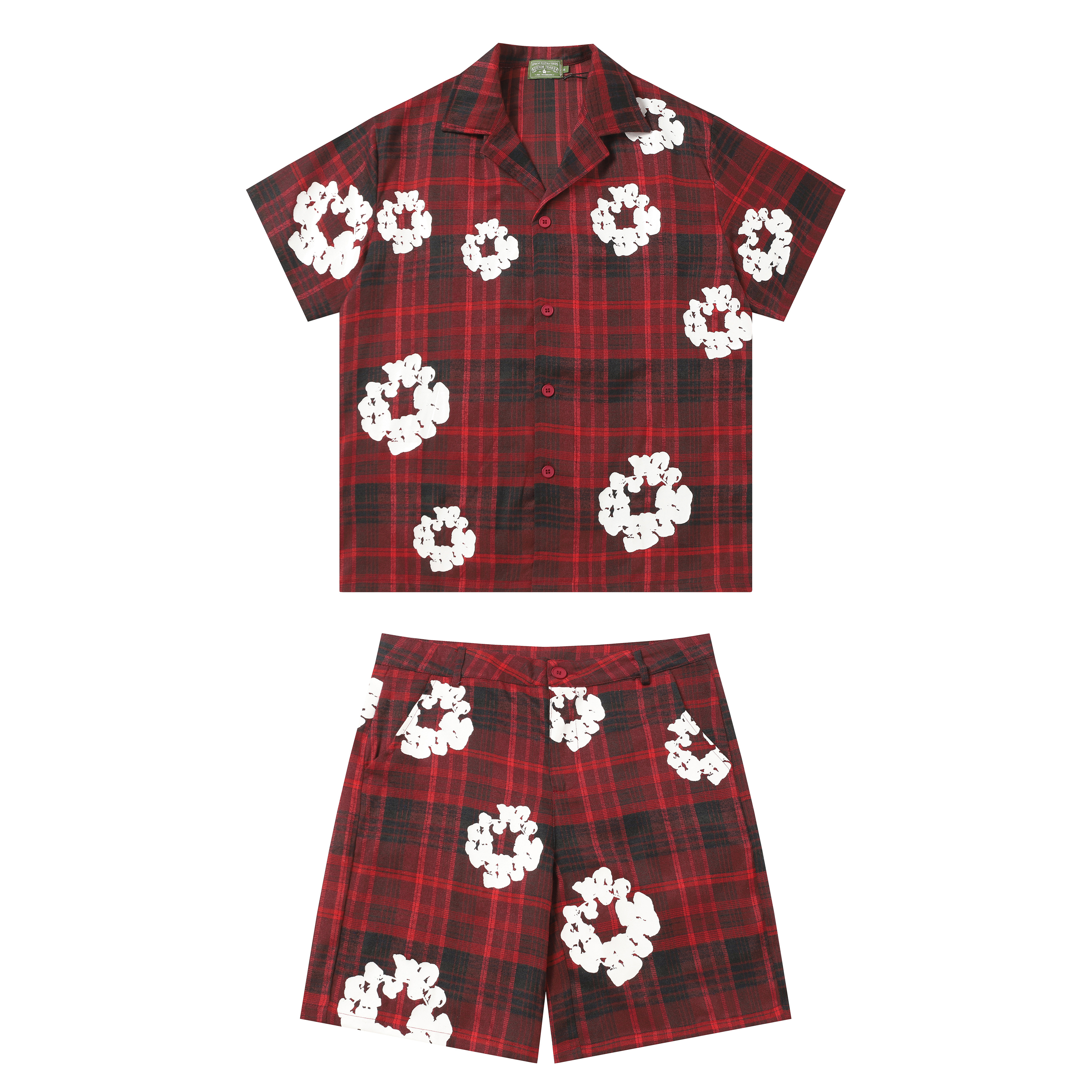 EM Sneakers Denim Tears Kapok Plaid T-shirt & Shorts Sets Red