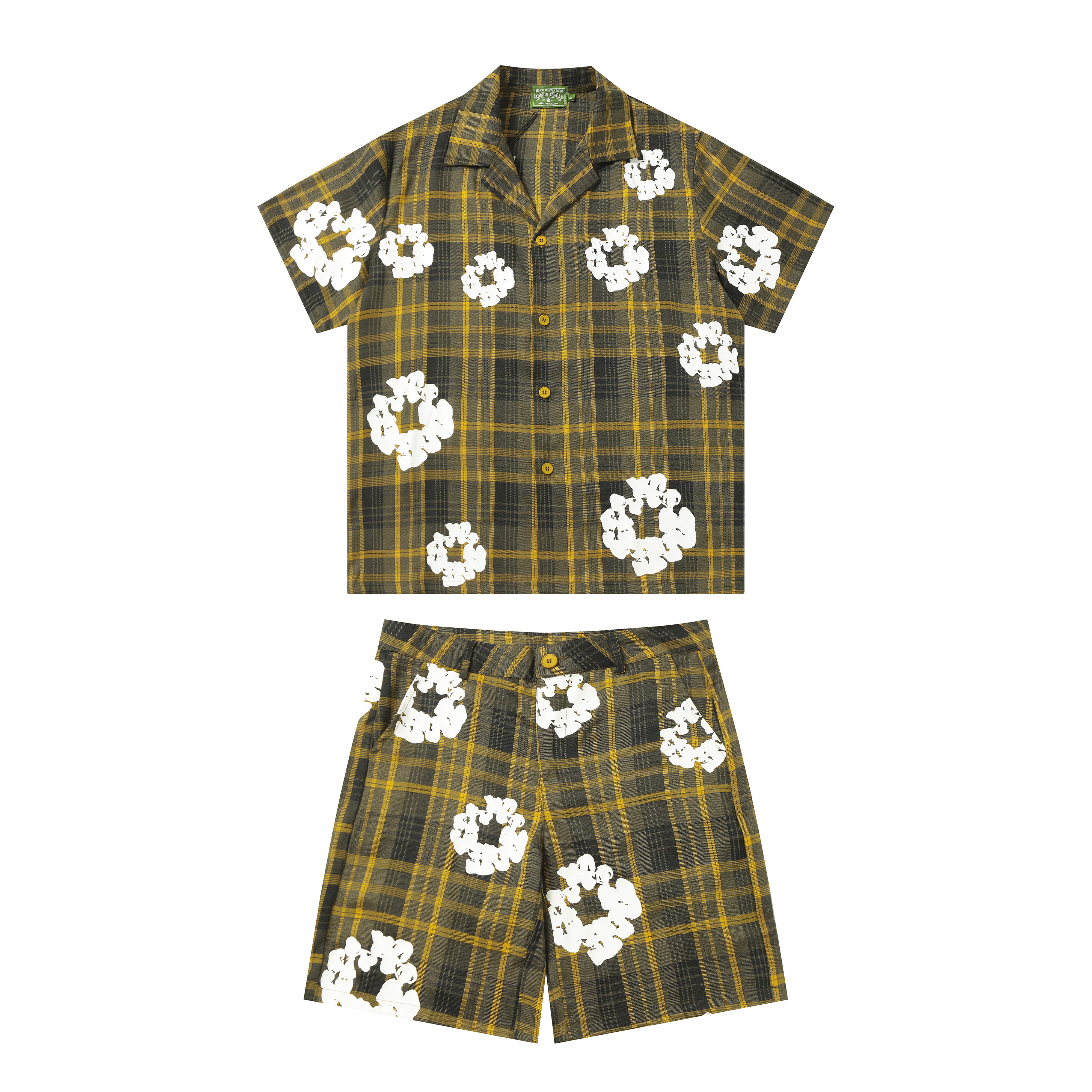 EM Sneakers Denim Tears Kapok Plaid T-shirt & Shorts Sets Yellow