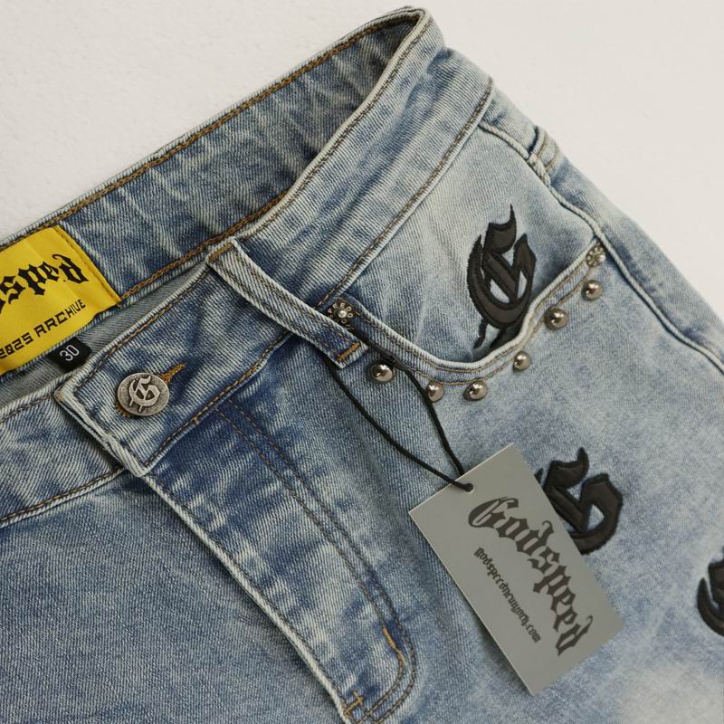 EM Sneakers Godspeed Infinity Denim v2 Blue Washed Jeans with All-Over Leather "G" Logo Print-8218