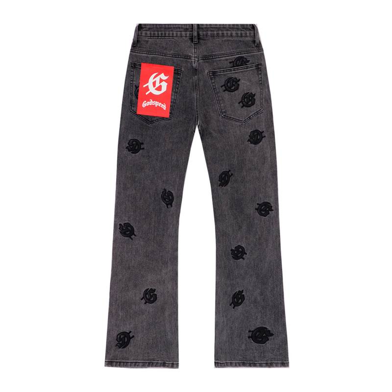 EM Sneakers Godspeed Infinity Denim v2 Gray Washed Jeans with All-Over Leather "G" Logo Print-8218