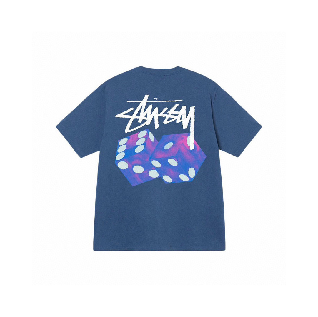 EM Sneakers Stussy 2023 Dice Letter Print T-Shirt-XB995 Black /White /Khaki /Hazy Blue