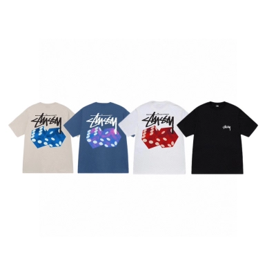 EM Sneakers Stussy 2023 Dice Letter Print T-Shirt-XB995 Black /White /Khaki /Hazy Blue 01