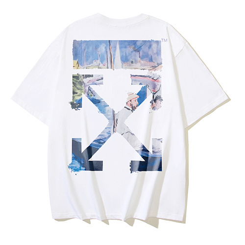 EM Sneakers OFF-WHITE Monet Oil Painting Arrow Print T-shirt #170 Black /White