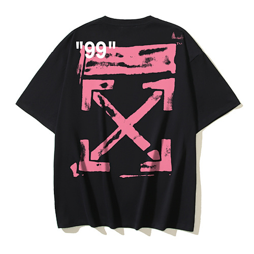 EM Sneakers OFF-WHITE Pink Arrow Graffiti Print T-shirt #169 Black /White