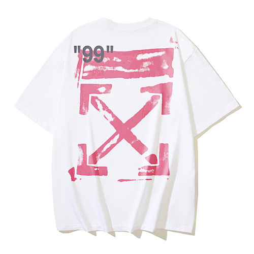 EM Sneakers OFF-WHITE Pink Arrow Graffiti Print T-shirt #169 Black /White