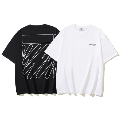 EM Sneakers OFF-WHITE Wavy Striped Print T-Shirt #171 Black /White 01