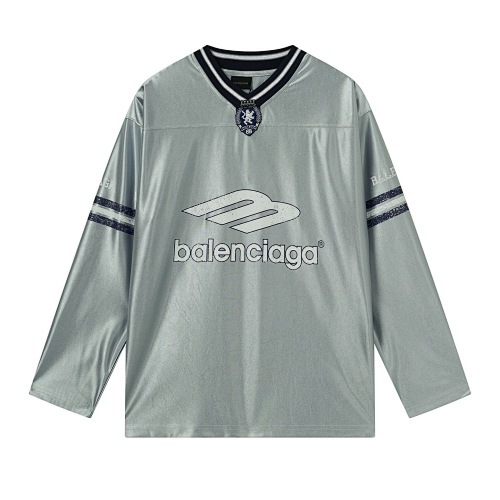 EM Sneakers Balenciaga FOOTBALL 3B Silhouette Custom Woven Ribbed V-Neck Long Sleeve Black /Gray /Gray