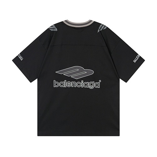 EM Sneakers Balenciaga FOoTBALL Collection 3B Silhouette Ribbed V-Neck Embroidered T-Shirt Black /Blue /Apricot
