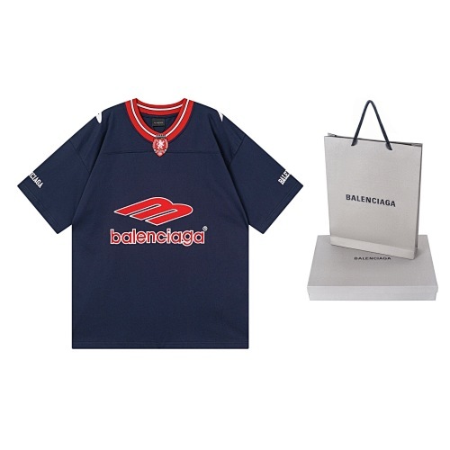 EM Sneakers Balenciaga FOoTBALL Collection 3B Silhouette Ribbed V-Neck Embroidered T-Shirt Black /Blue /Apricot