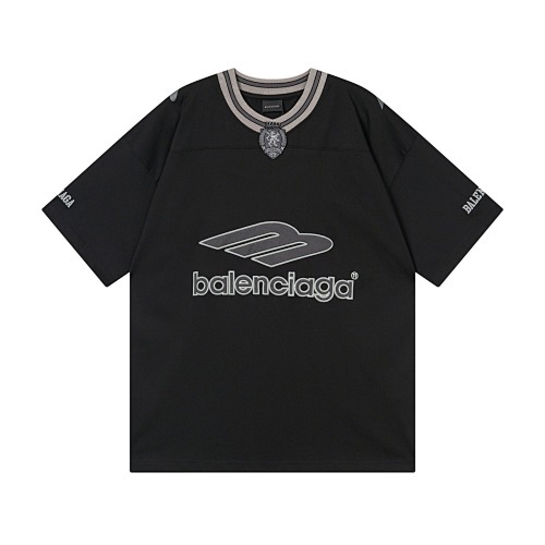 EM Sneakers Balenciaga FOoTBALL Collection 3B Silhouette Ribbed V-Neck Embroidered T-Shirt Black /Blue /Apricot