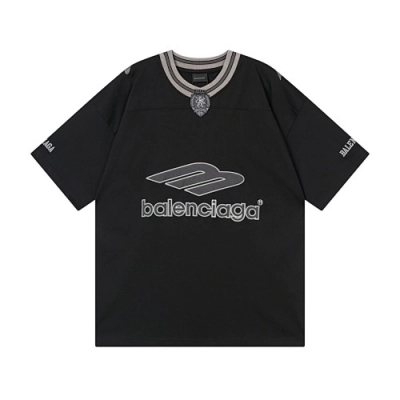 EM Sneakers Balenciaga FOoTBALL Collection 3B Silhouette Ribbed V-Neck Embroidered T-Shirt Black /Blue /Apricot 02