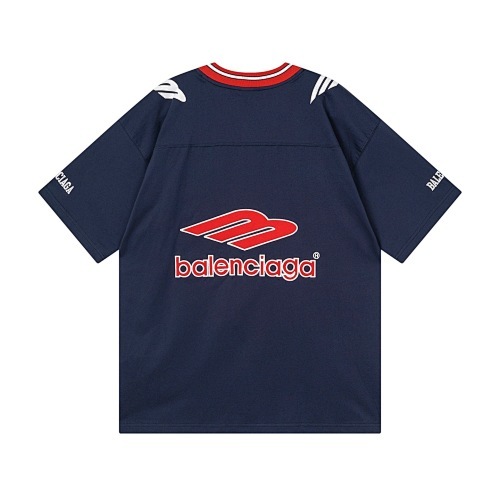 EM Sneakers Balenciaga FOoTBALL Collection 3B Silhouette Ribbed V-Neck Embroidered T-Shirt Black /Blue /Apricot