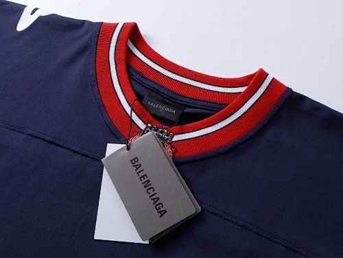 EM Sneakers Balenciaga FOoTBALL Collection 3B Silhouette Ribbed V-Neck Embroidered T-Shirt Black /Blue /Apricot