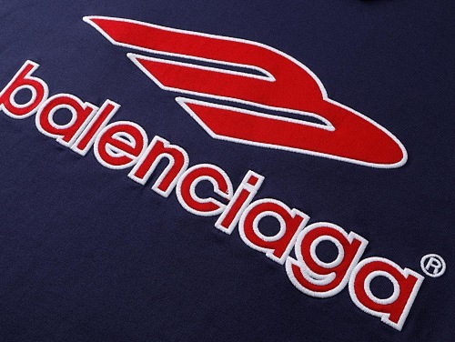 EM Sneakers Balenciaga FOoTBALL Collection 3B Silhouette Ribbed V-Neck Embroidered T-Shirt Black /Blue /Apricot