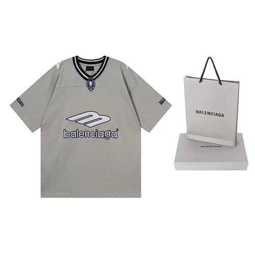 EM Sneakers Balenciaga FOoTBALL Collection 3B Silhouette Ribbed V-Neck Embroidered T-Shirt Black /Blue /Apricot