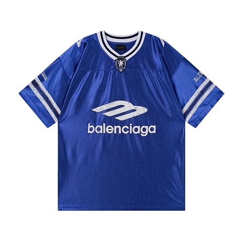 EM Sneakers Balenciaga FOoTBALL Collection: 3B Silhouette Ribbed V-Neck Printed T-Shirt Black /Blue /Gray